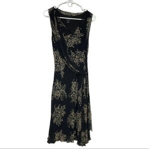 Lapis Silk Floral Faux Wrap Midi Dress Large